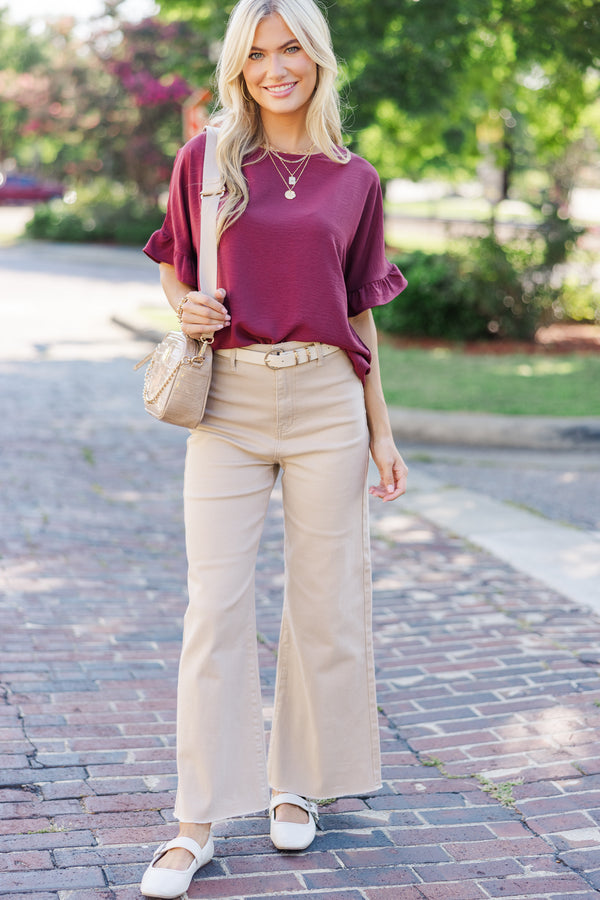 All I Ask Wine Red Ruffled Top