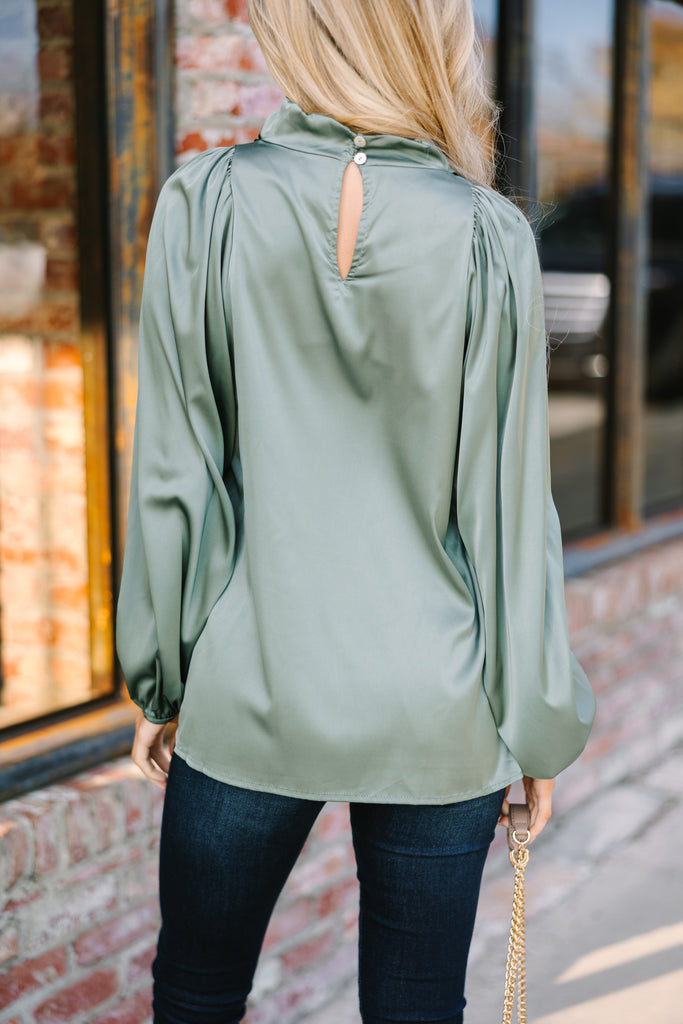 Embrace The Joy Light Olive Green Satin Blouse – Shop the Mint