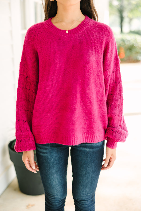 chunky knit sweater, hot pink sweater, bubble sleeve sweater, online boutique