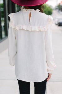 Romantic History Light Taupe Brown Ruffled Blouse