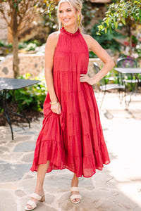 Come To Me Ruby Red Tiered Midi Dress