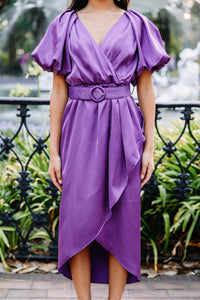 Get What You Want Purple Satin Midi Dress