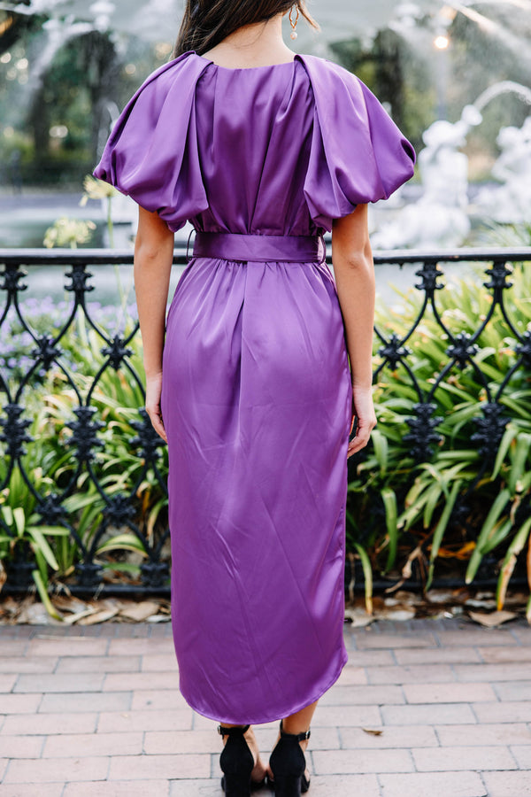 Ohrisa Purple Satin Dress Embellished with Stones - Blini Fashion House  Crystals Deep Slit Deep V Neckline – Blini Fashion House