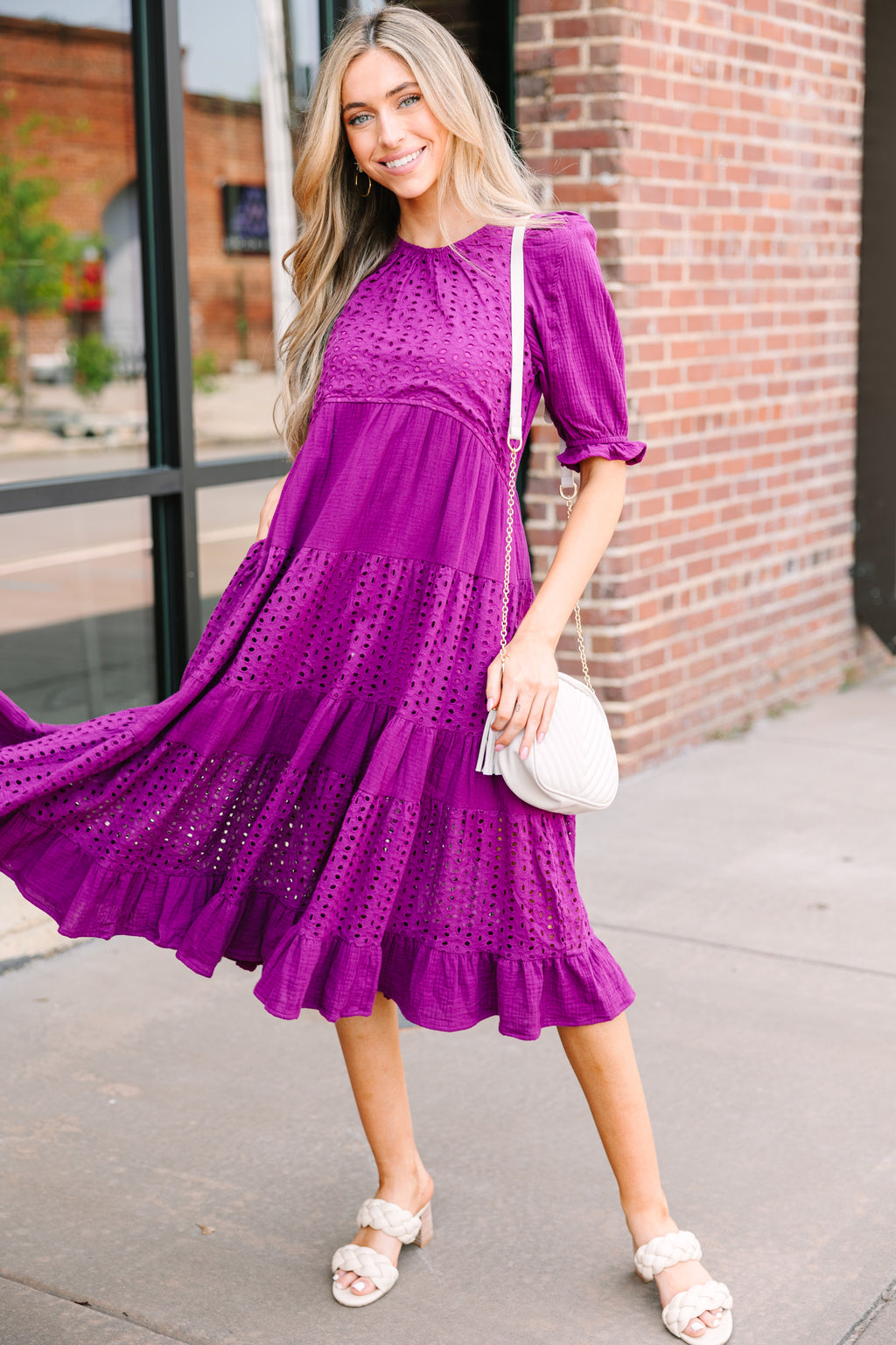 Making Moves Deep Purple Eyelet Midi Dress Making Moves Deep Purple Eyelet Midi Dress