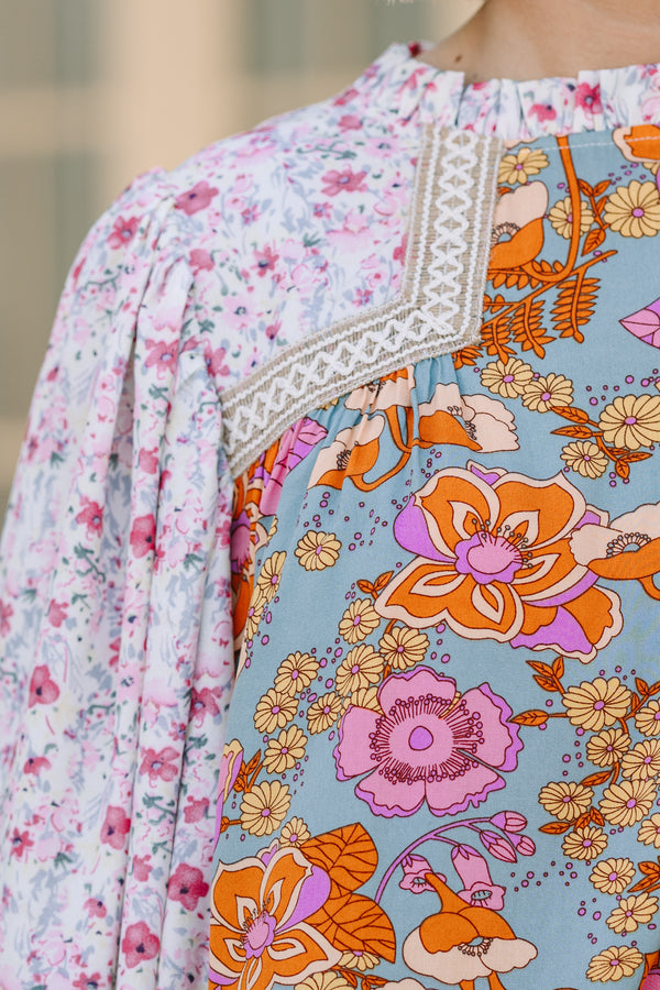 mixed floral blouse, feminine floral blouses, boutique blouses