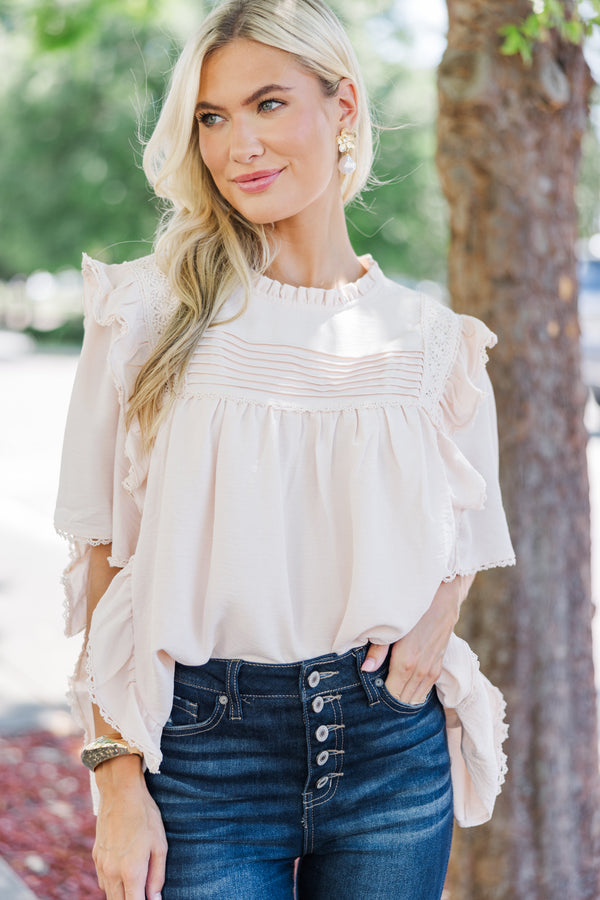 Step It Up Natural White Ruffled Blouse