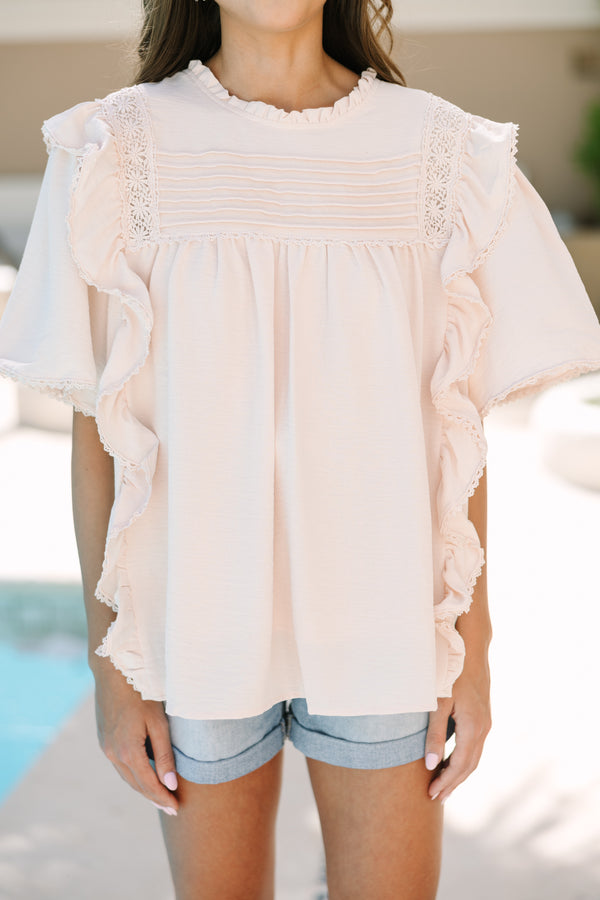 Step It Up Natural White Ruffled Blouse