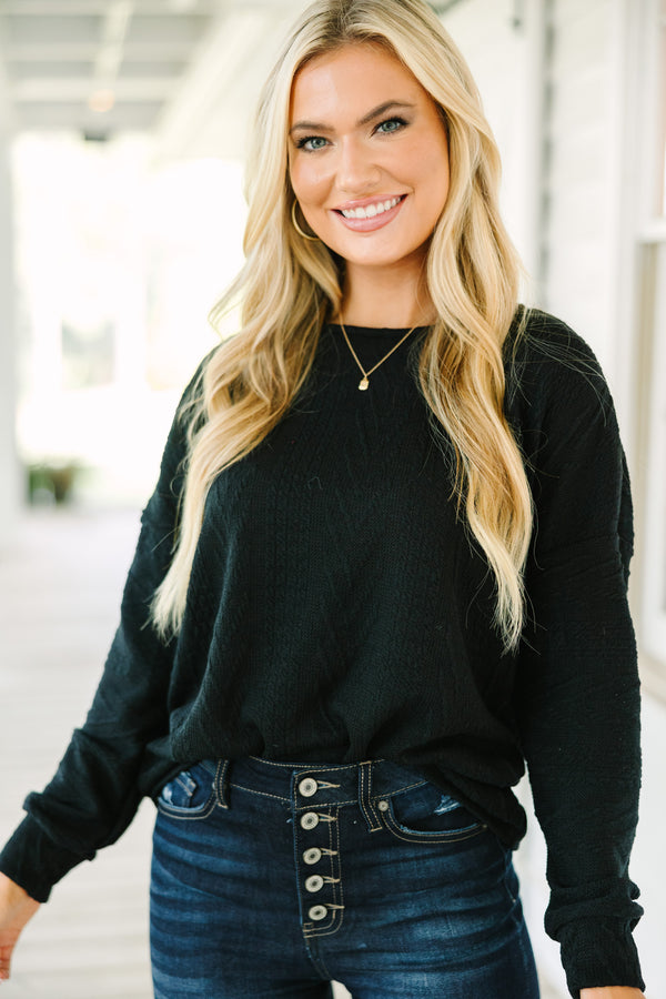 The Slouchy Black Cable Knit Top