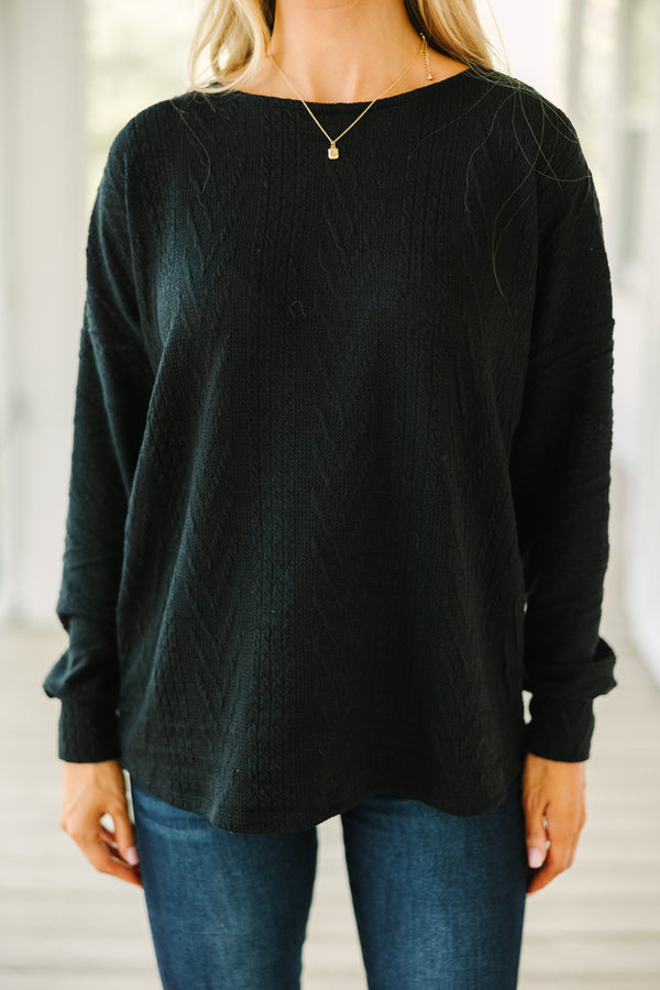 The Slouchy Black Cable Knit Top