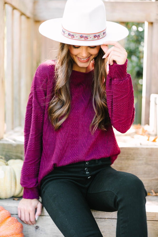 The Slouchy Wine Red Cable Knit Top