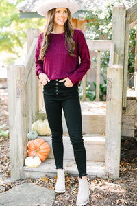 The Slouchy Wine Red Cable Knit Top