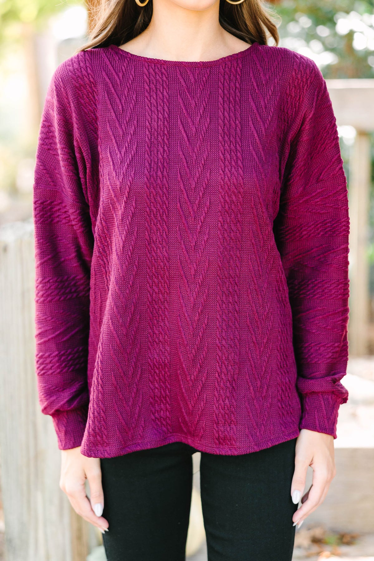 The Slouchy Wine Red Cable Knit Top – Shop the Mint