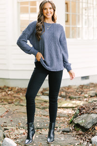 The Slouchy Denim Blue Cable Knit Top