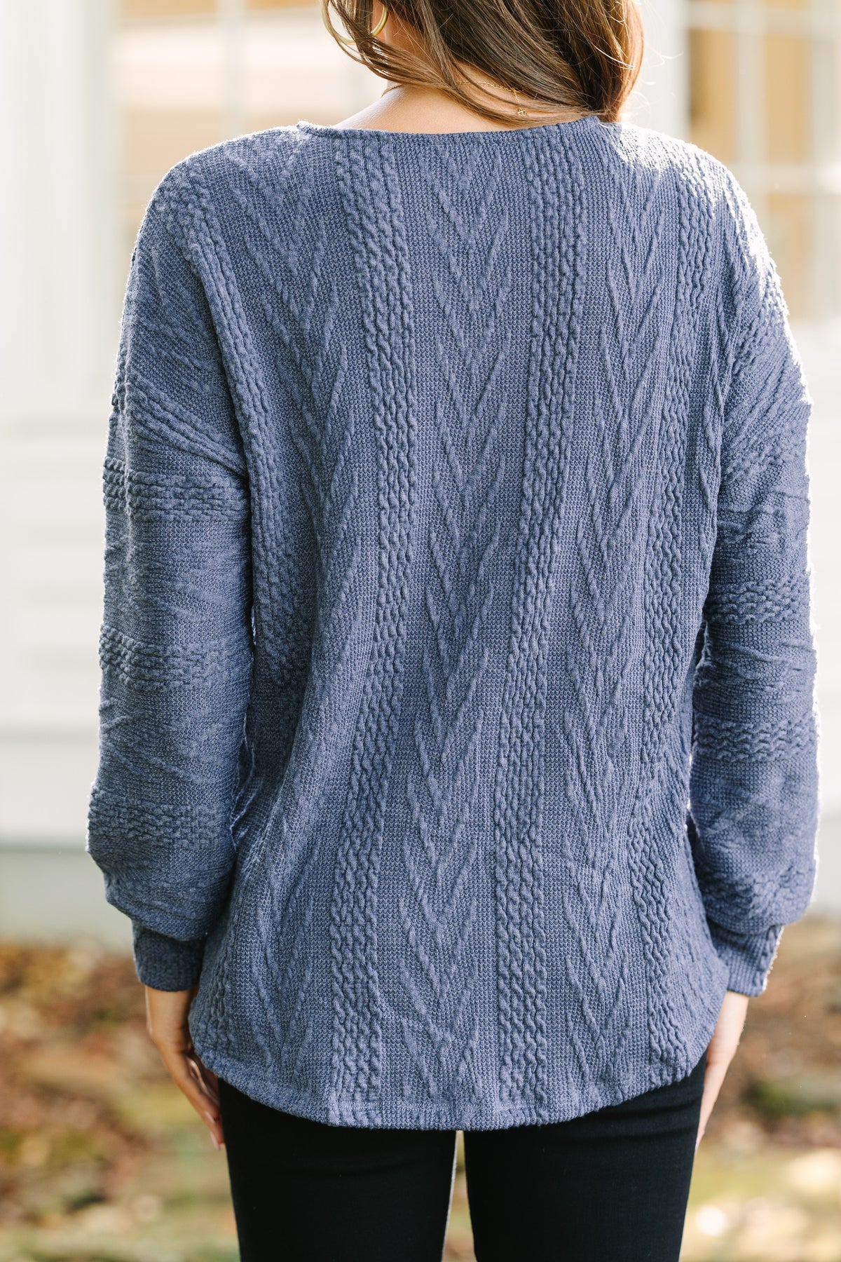 The Slouchy Denim Blue Cable Knit Top – Shop the Mint