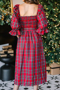 All I Want Red Tartan Plaid Midi Dress