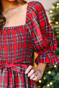 All I Want Red Tartan Plaid Midi Dress