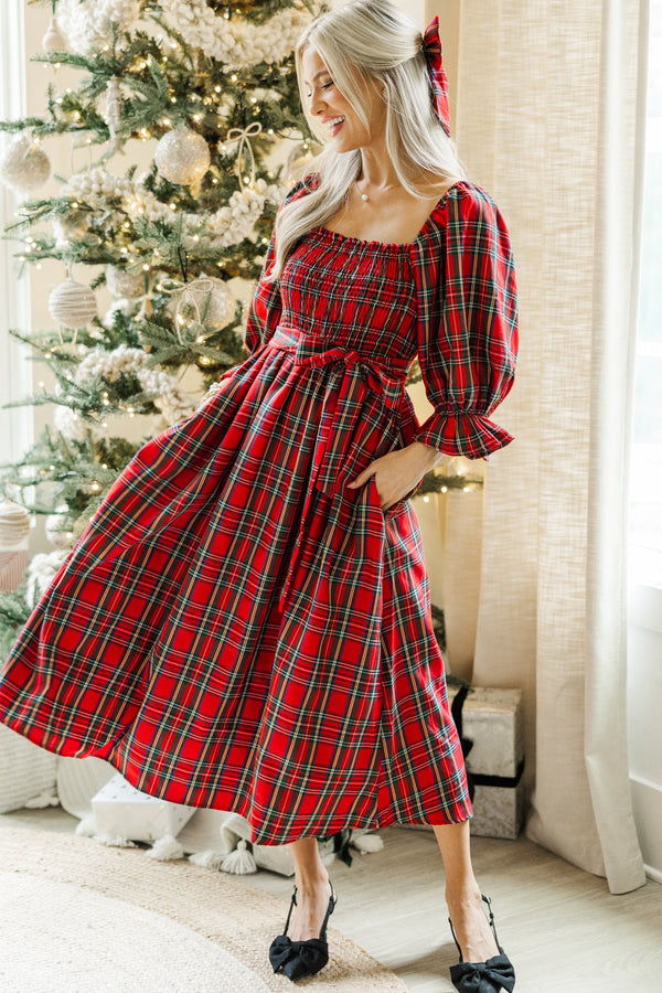 All I Want Red Tartan Plaid Midi Dress
