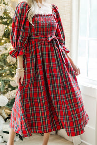 All I Want Red Tartan Plaid Midi Dress