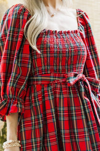 All I Want Red Tartan Plaid Midi Dress