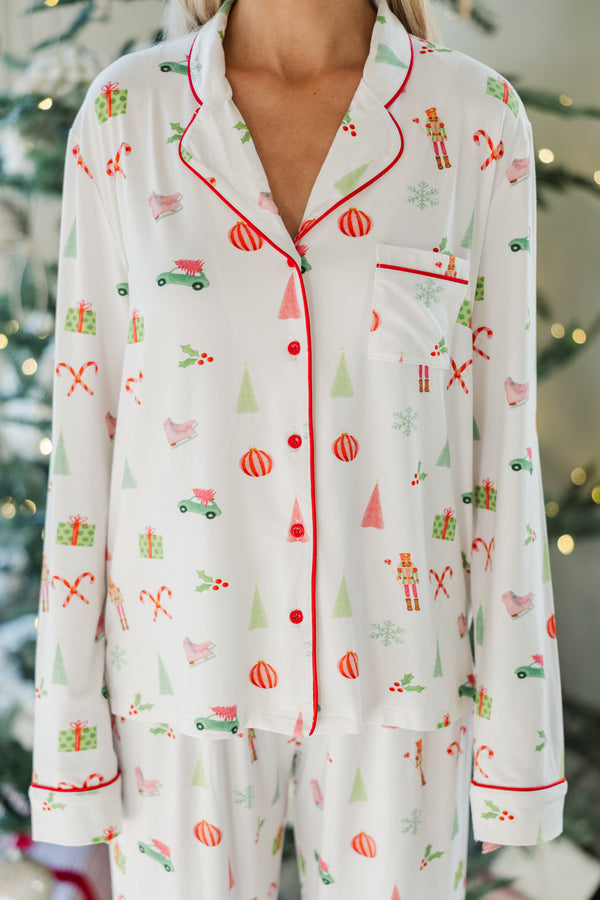 Dream Big White Holiday Print L/S Bamboo Pajama Set