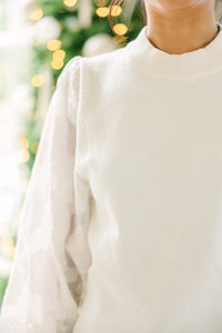 lace sleeve sweater, trendy women's sweaters, cute sweaters for women, white holiday sweaters