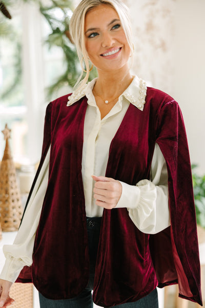 Bold Energy Burgundy Red Velvet Cape Jacket – Shop the Mint