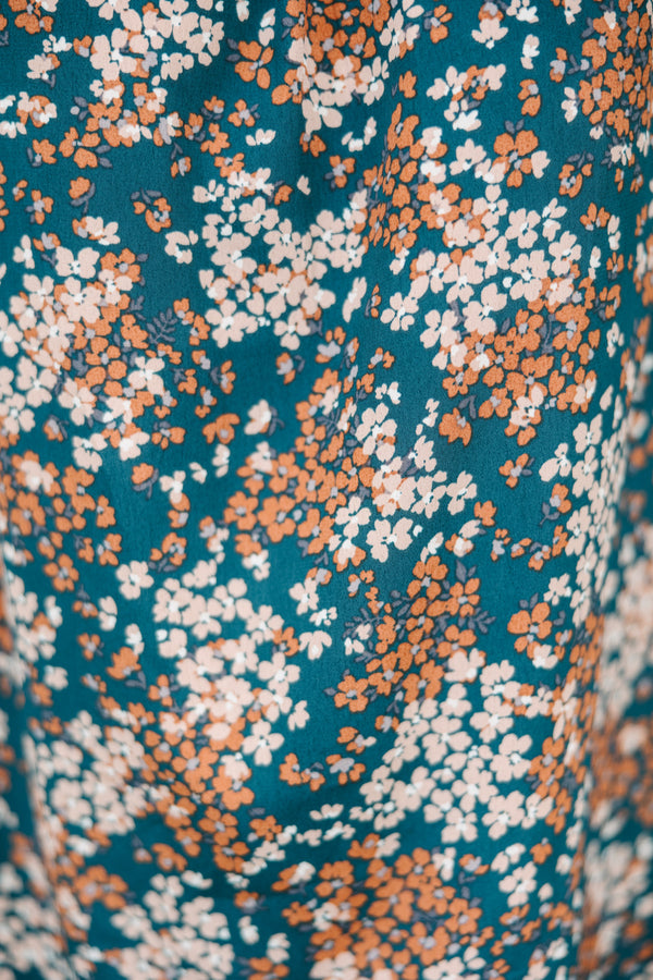 This Is The Time Teal Blue Ditsy Floral Blouse