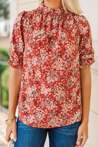 This Is The Time Marsala Red Ditsy Floral Blouse