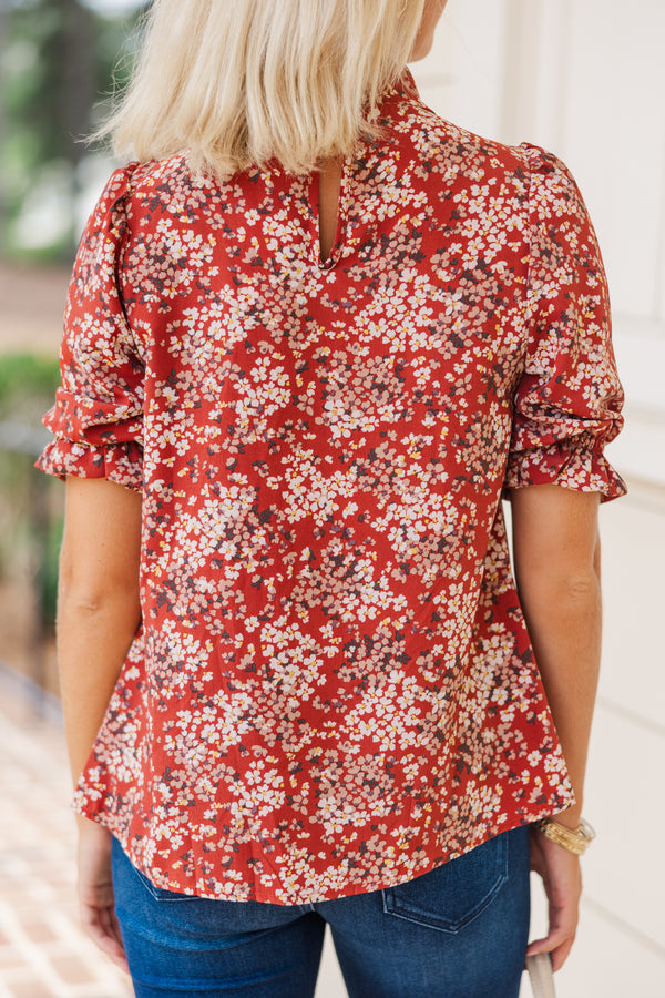 This Is The Time Marsala Red Ditsy Floral Blouse