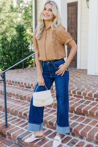 Wish You Were Here Brown Crochet Blouse
