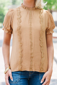 Wish You Were Here Brown Crochet Blouse