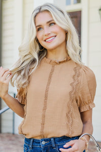Wish You Were Here Brown Crochet Blouse