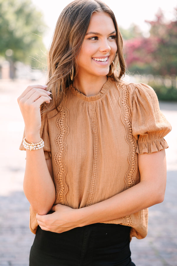 Wish You Were Here Brown Crochet Blouse