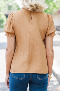 Wish You Were Here Brown Crochet Blouse