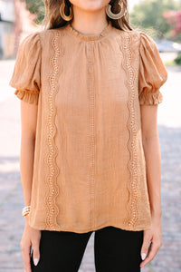 Wish You Were Here Brown Crochet Blouse