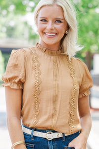 Wish You Were Here Brown Crochet Blouse