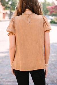 Wish You Were Here Brown Crochet Blouse