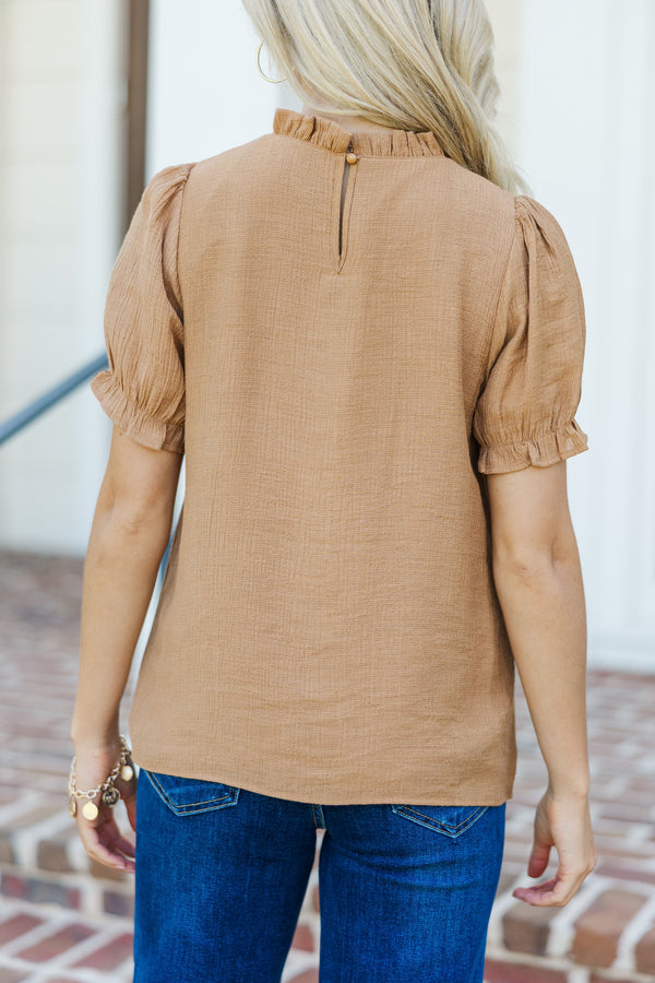 Wish You Were Here Brown Crochet Blouse