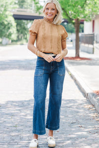 Wish You Were Here Brown Crochet Blouse