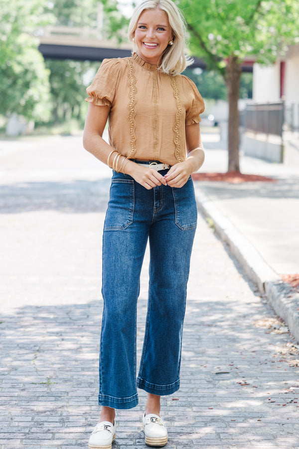 Wish You Were Here Brown Crochet Blouse