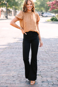 Wish You Were Here Brown Crochet Blouse