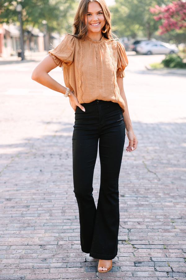 Wish You Were Here Brown Crochet Blouse