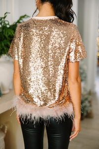 Can't Steal My Shine Rose Gold Sequin Blouse
