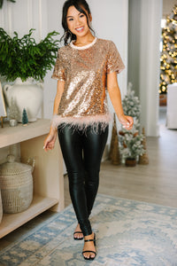 Can't Steal My Shine Rose Gold Sequin Blouse