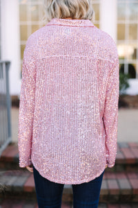 It's A Long Story Rose Pink Sequin Blouse