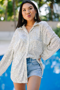 It's A Long Story Silver Sequin Blouse
