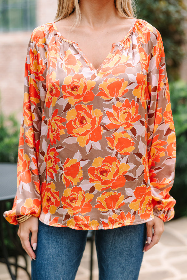 Before You Know It Taupe Floral Blouse