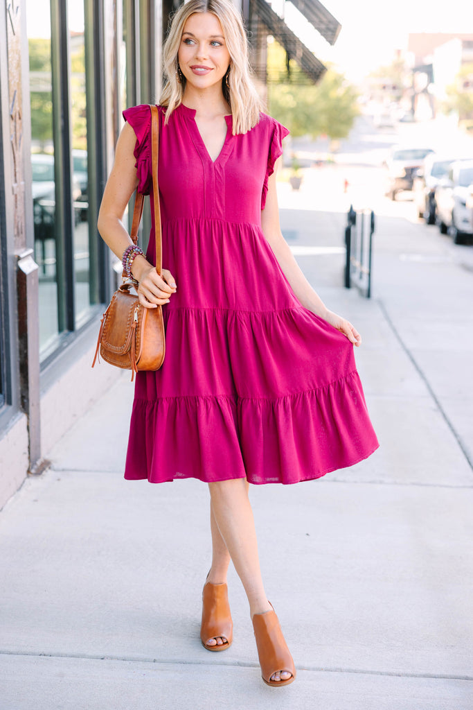 Make It Your Own Wine Red Tiered Dress – Shop the Mint