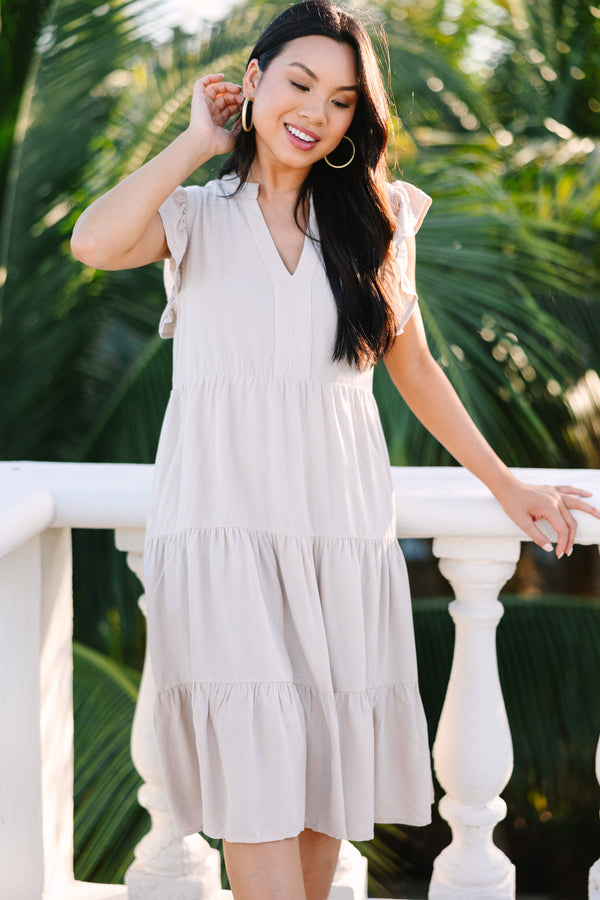 Make It Your Own Light Taupe Brown Tiered Dress