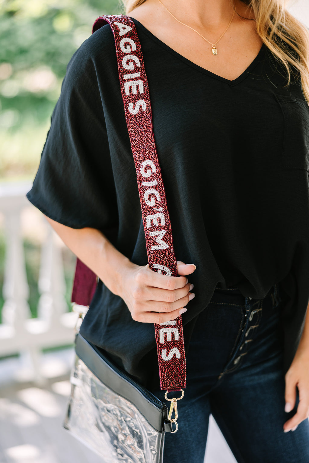 Treasure Jewels: Gameday White & Cardinal Red Beaded Purse Strap, Os - The Mint Julep Boutique | Women's Boutique Clothing